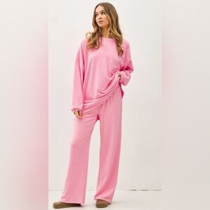 Things Between Ashton Pink Striped Fleece Set (new)